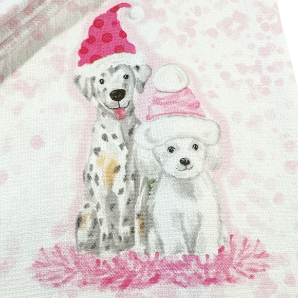 NEW Kay Dee Designs FURRY PETS PINK & WHITE CHRISTMAS Kitchen Towel Set/2 - Picture 5 of 7